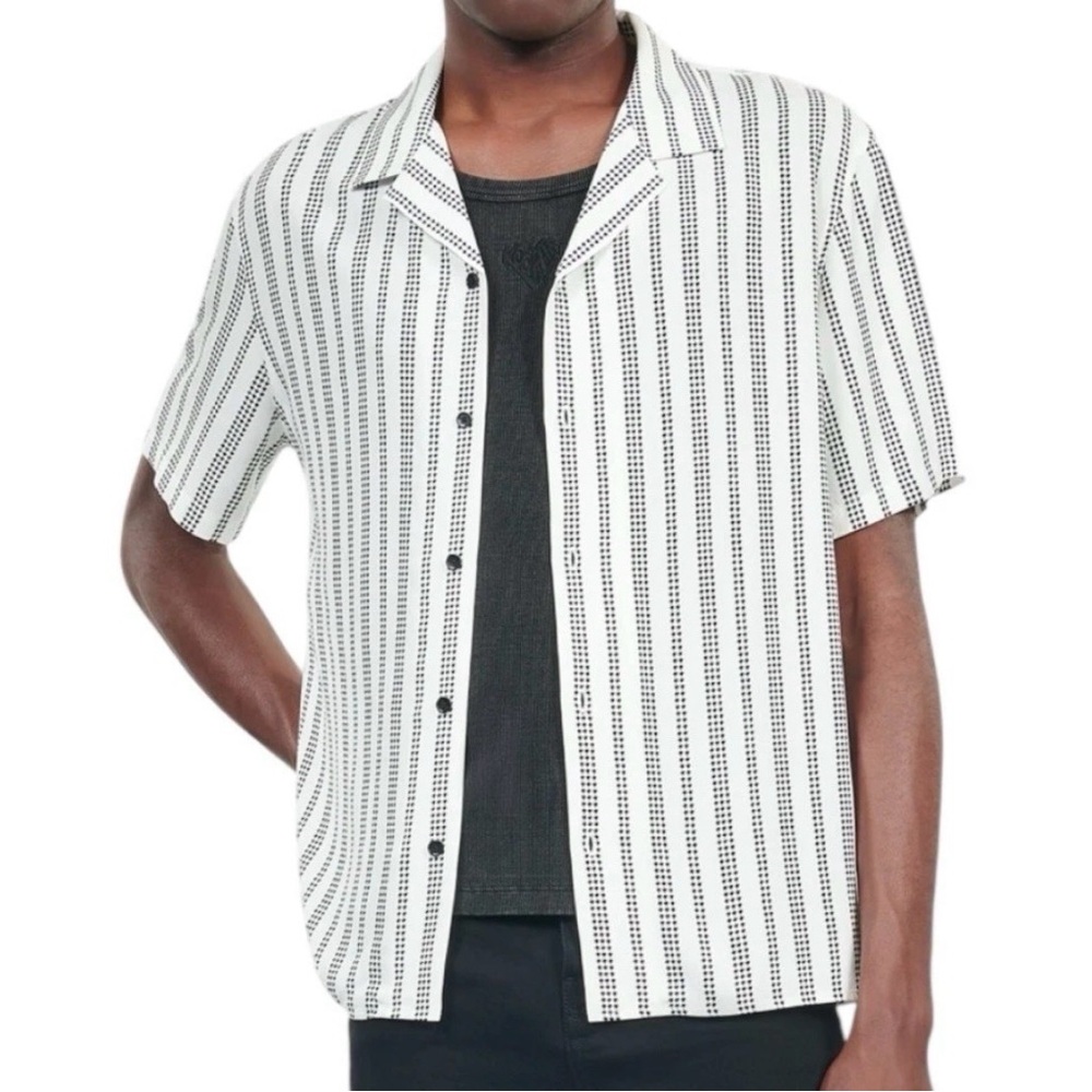 The Kooples NWT Men's MEDIUM Rain Lines Short Sleeve Camp Shirt VISCOSE $165 NEW